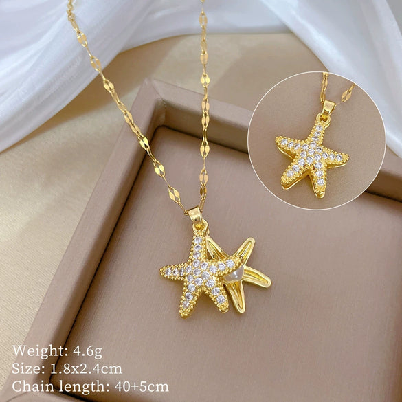 Necklace Stainless Steel Geometric Sea Star Pearl Light Luxury Elegant Gorgeous Unisex Titanium Steel Chain