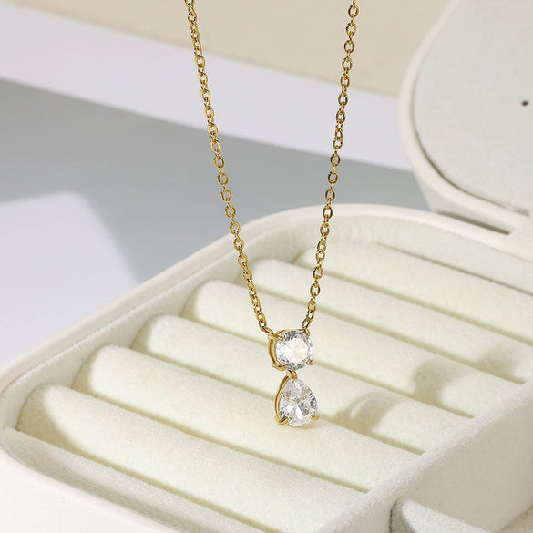 Necklace Stainless Steel Geometric Set With Diamonds Light Luxury Style