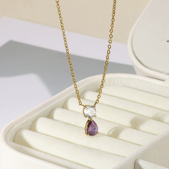 Necklace Stainless Steel Geometric Set With Diamonds Light Luxury Style