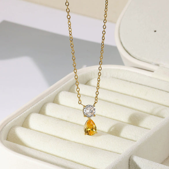 Necklace Stainless Steel Geometric Set With Diamonds Light Luxury Style