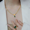 Necklace Stainless Steel Geometric Square Zircon Pendant Snake Chain Electroplating Women's