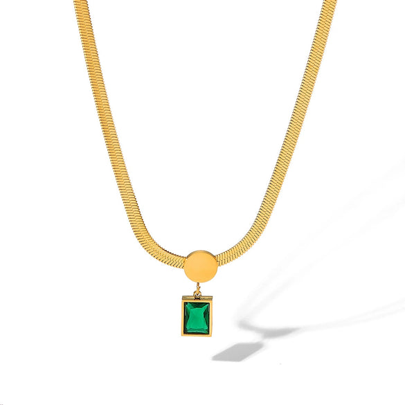 Necklace Stainless Steel Geometric Square Zircon Pendant Snake Chain Electroplating Women's