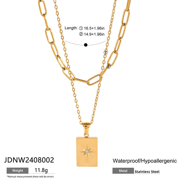 Necklace Stainless Steel Geometric Star Square Pendant Double Chain Electroplated For Women