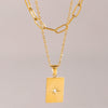Necklace Stainless Steel Geometric Star Square Pendant Double Chain Electroplated For Women