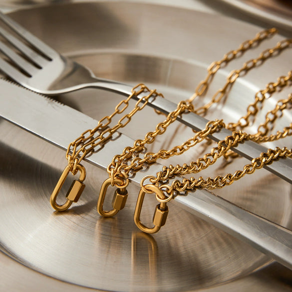 Necklace Stainless Steel Geometric Style Electroplating Paperclip Chain Long Oval Buckle Lock