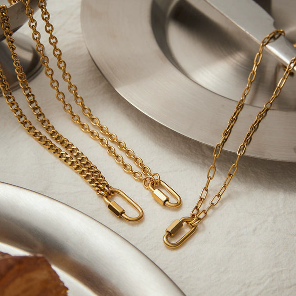 Necklace Stainless Steel Geometric Style Electroplating Paperclip Chain Long Oval Buckle Lock