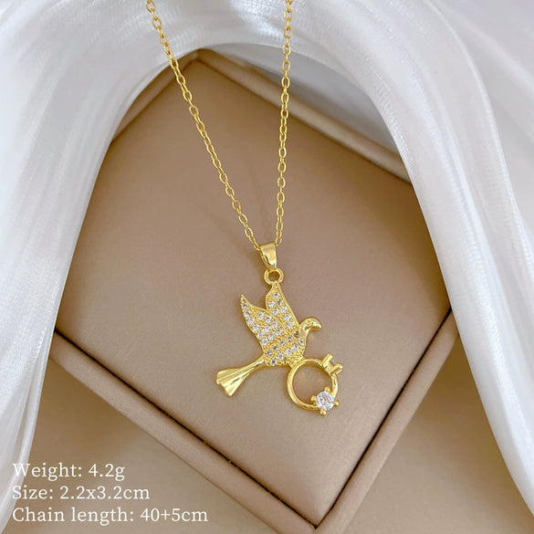 Necklace Stainless Steel Geometric Swallow Inclined Ring Light Luxury Elegant Gorgeous Copper Pendant