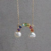 Necklace Stainless Steel Geometric U Shaped Rainbow Natural Baroque Pearl Multi Pendant Electroplating