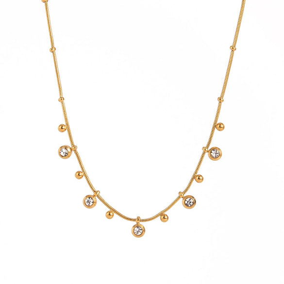 Necklace Stainless Steel Geometric White Round Zircon Pendant Electroplating Design Women's