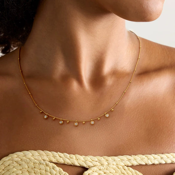 Necklace Stainless Steel Geometric White Round Zircon Pendant Electroplating Design Women's