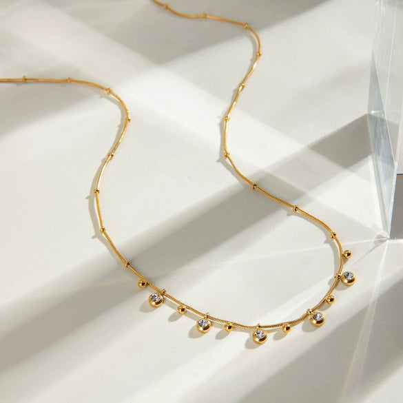 Necklace Stainless Steel Geometric White Round Zircon Pendant Electroplating Design Women's