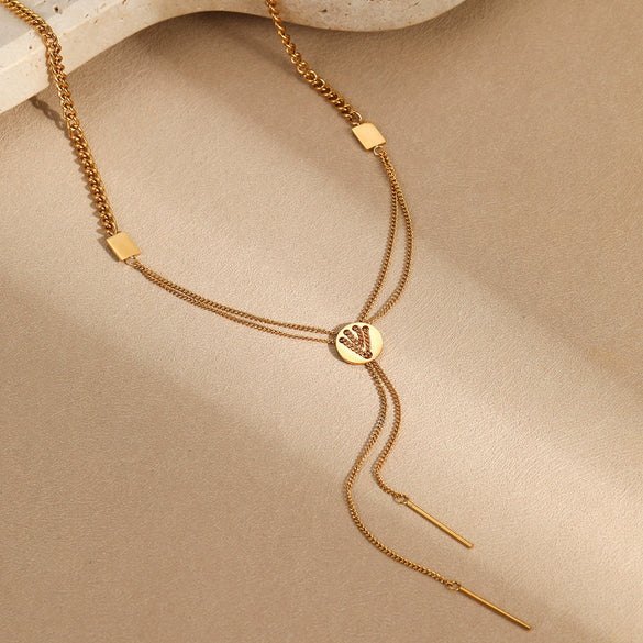 Necklace Stainless Steel Geometric Y Word Tassel Long Stick Pendant Electroplating For Women