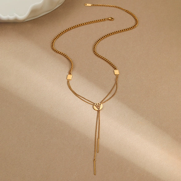Necklace Stainless Steel Geometric Y Word Tassel Long Stick Pendant Electroplating For Women