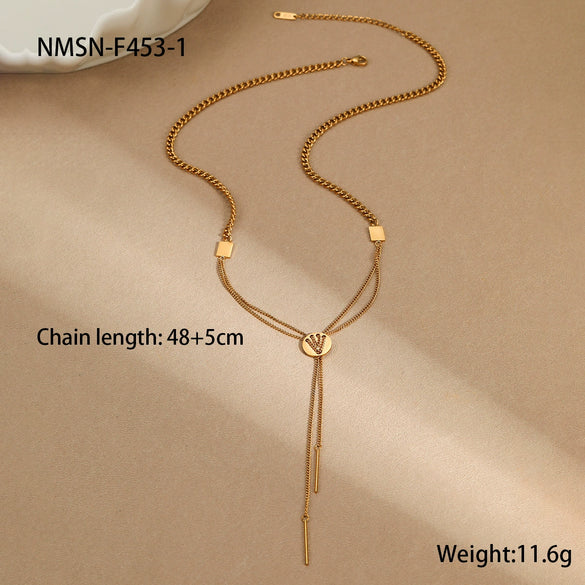 Necklace Stainless Steel Geometric Y Word Tassel Long Stick Pendant Electroplating For Women