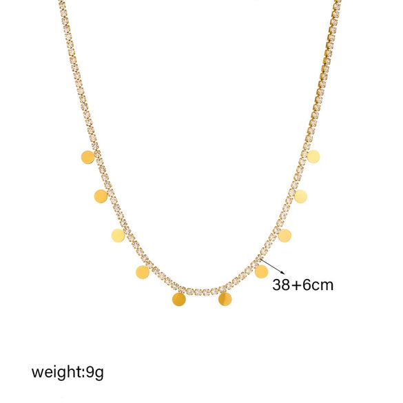 Necklace Stainless Steel Glossy Disc Pendant Diamond Rhinestone Fashionable Light Luxury Highend Nonfading
