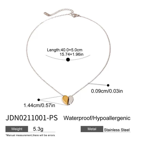 Necklace Stainless Steel Gold And Silver Color Matching Heart Shape Electroplating For Women