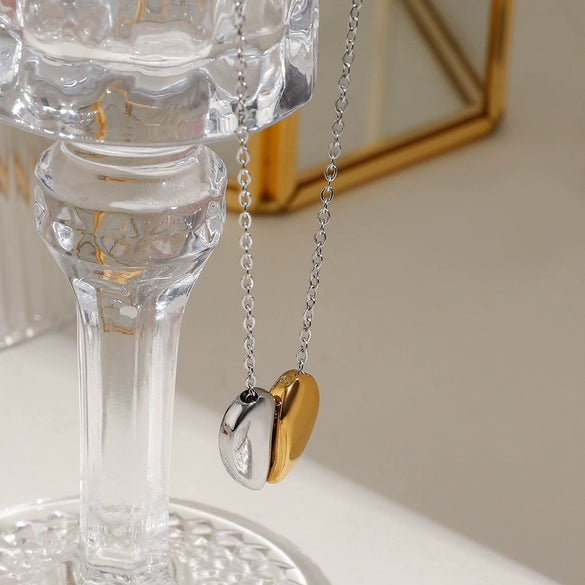 Necklace Stainless Steel Gold And Silver Color Matching Heart Shape Electroplating For Women