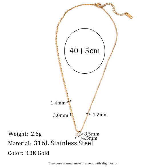 Necklace Stainless Steel Gold Plated Asymmetric Rice Beads Round Bead Chain Geometric Zircon For Women