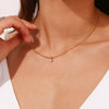 Necklace Stainless Steel Gold Plated Asymmetric Rice Beads Round Bead Chain Geometric Zircon For Women
