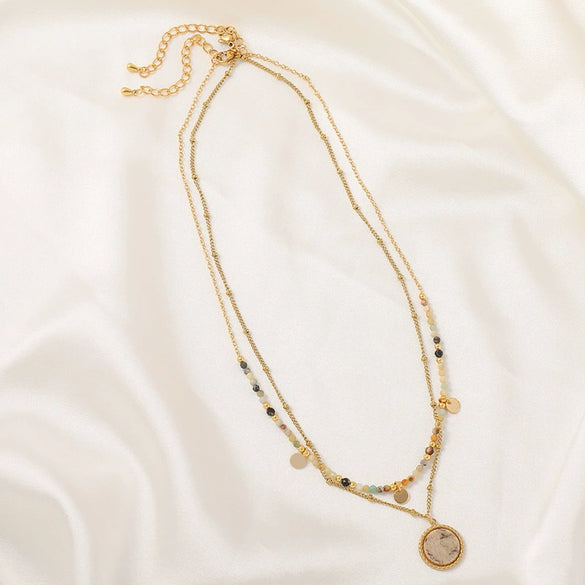 Necklace Stainless Steel Gold Plated Handmade Geometric Round Pendant Clavicle Chain For Women