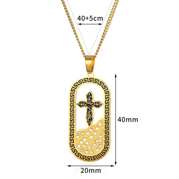 Necklace Stainless Steel Goldplated Cross Crown Wave Pattern Electroplating Design