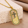 Necklace Stainless Steel Goldplated Cross Crown Wave Pattern Electroplating Design