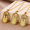 Necklace Stainless Steel Goldplated Cross Crown Wave Pattern Electroplating Design