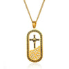 Necklace Stainless Steel Goldplated Cross Crown Wave Pattern Electroplating Design