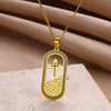 Necklace Stainless Steel Goldplated Cross Crown Wave Pattern Electroplating Design