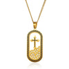 Necklace Stainless Steel Goldplated Cross Crown Wave Pattern Electroplating Design
