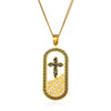 Necklace Stainless Steel Goldplated Cross Crown Wave Pattern Electroplating Design