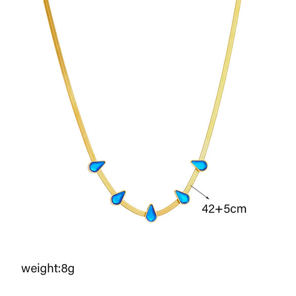 Necklace Stainless Steel Goldplated Geometric Mixed Gem Inlay Snake Bone Chain For Women