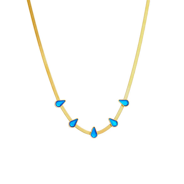 Necklace Stainless Steel Goldplated Geometric Mixed Gem Inlay Snake Bone Chain For Women