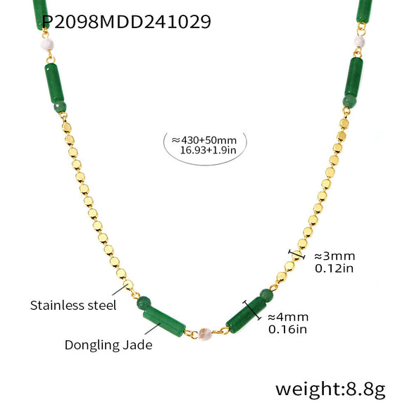 Necklace Stainless Steel Green Aventurine Geometric Light Luxury Electroplating