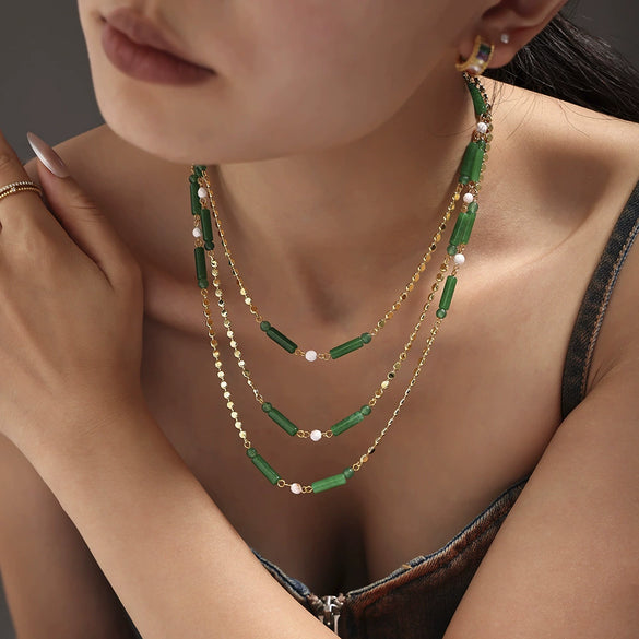 Necklace Stainless Steel Green Aventurine Geometric Light Luxury Electroplating