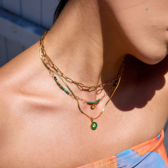 Necklace Stainless Steel Green Natural Stone Heart Shape Electroplated For Women