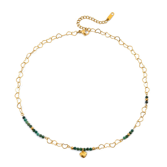 Necklace Stainless Steel Green Natural Stone Heart Shape Electroplated For Women