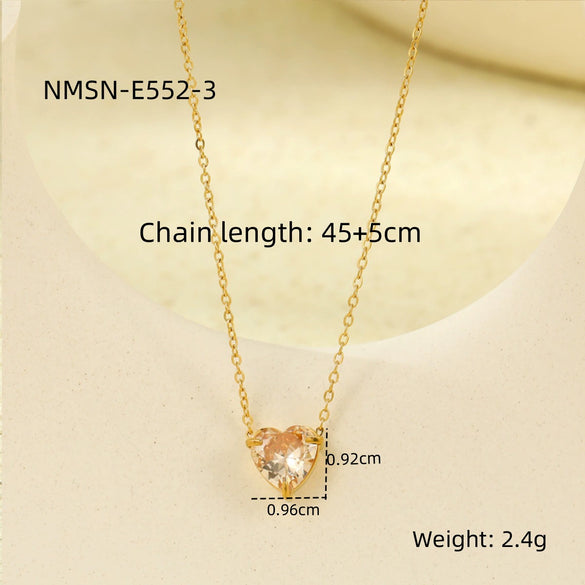 Necklace Stainless Steel Heart Inlaid With Zircon 18K Gold Plated