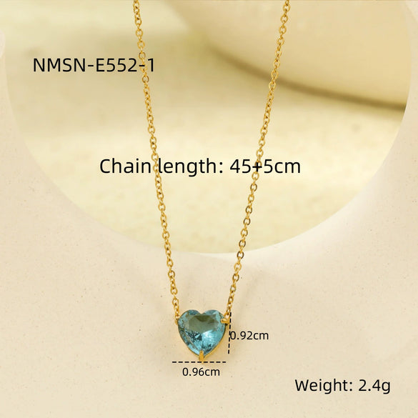 Necklace Stainless Steel Heart Inlaid With Zircon 18K Gold Plated
