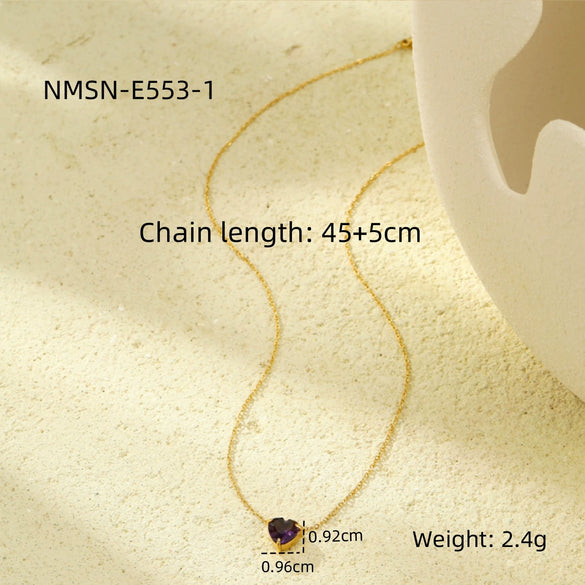 Necklace Stainless Steel Heart Inlaid With Zircon 18K Gold Plated