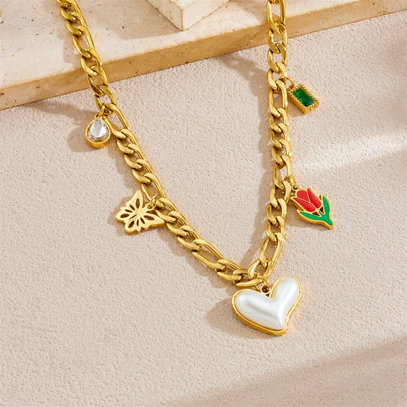 Necklace Stainless Steel Heart Shape Electroplating Multielement Accessory For Women
