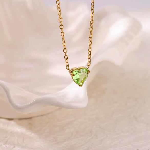 Necklace Stainless Steel Heart Shape Mixed Gemstone Setting Set With Diamonds Furnace Electroplated For Women
