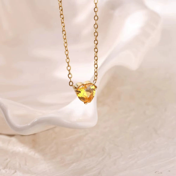 Necklace Stainless Steel Heart Shape Mixed Gemstone Setting Set With Diamonds Furnace Electroplated For Women