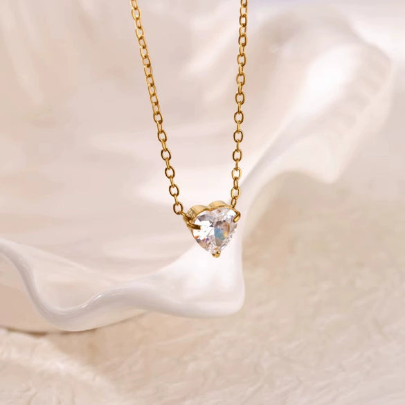 Necklace Stainless Steel Heart Shape Mixed Gemstone Setting Set With Diamonds Furnace Electroplated For Women