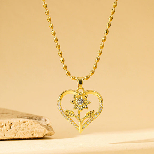 Necklace Stainless Steel Heartshaped Mixed Gemstone Inlay Electroplating For Women