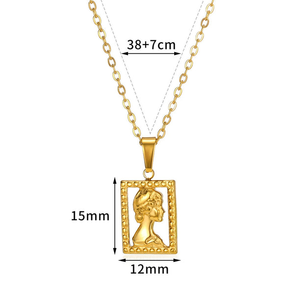 Necklace Stainless Steel Hip Hop Style Round Queen's Head Portrait Ochain Electroplated Women's