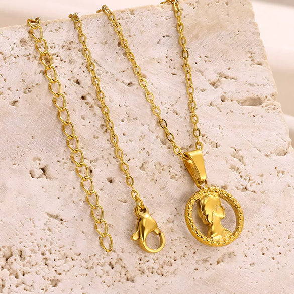 Necklace Stainless Steel Hip Hop Style Round Queen's Head Portrait Ochain Electroplated Women's