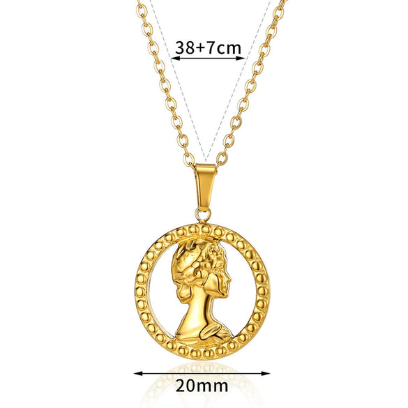 Necklace Stainless Steel Hip Hop Style Round Queen's Head Portrait Ochain Electroplated Women's