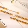 Necklace Stainless Steel Imitation Pearl Geometric Cuban Chain Baroque Style Vacuum Plated Electroplated For Women