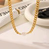 Necklace Stainless Steel Imitation Pearl Geometric Cuban Chain Baroque Style Vacuum Plated Electroplated For Women